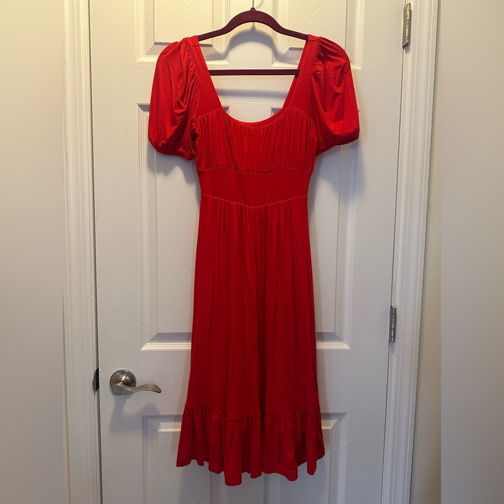 By Anthropologie Red Knit Empire-Waist Midi Dress, Size XSP